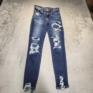 American Eagle Jeans Womens 2 Blue Hi-Rise Jegging Crop Distressed Stretch